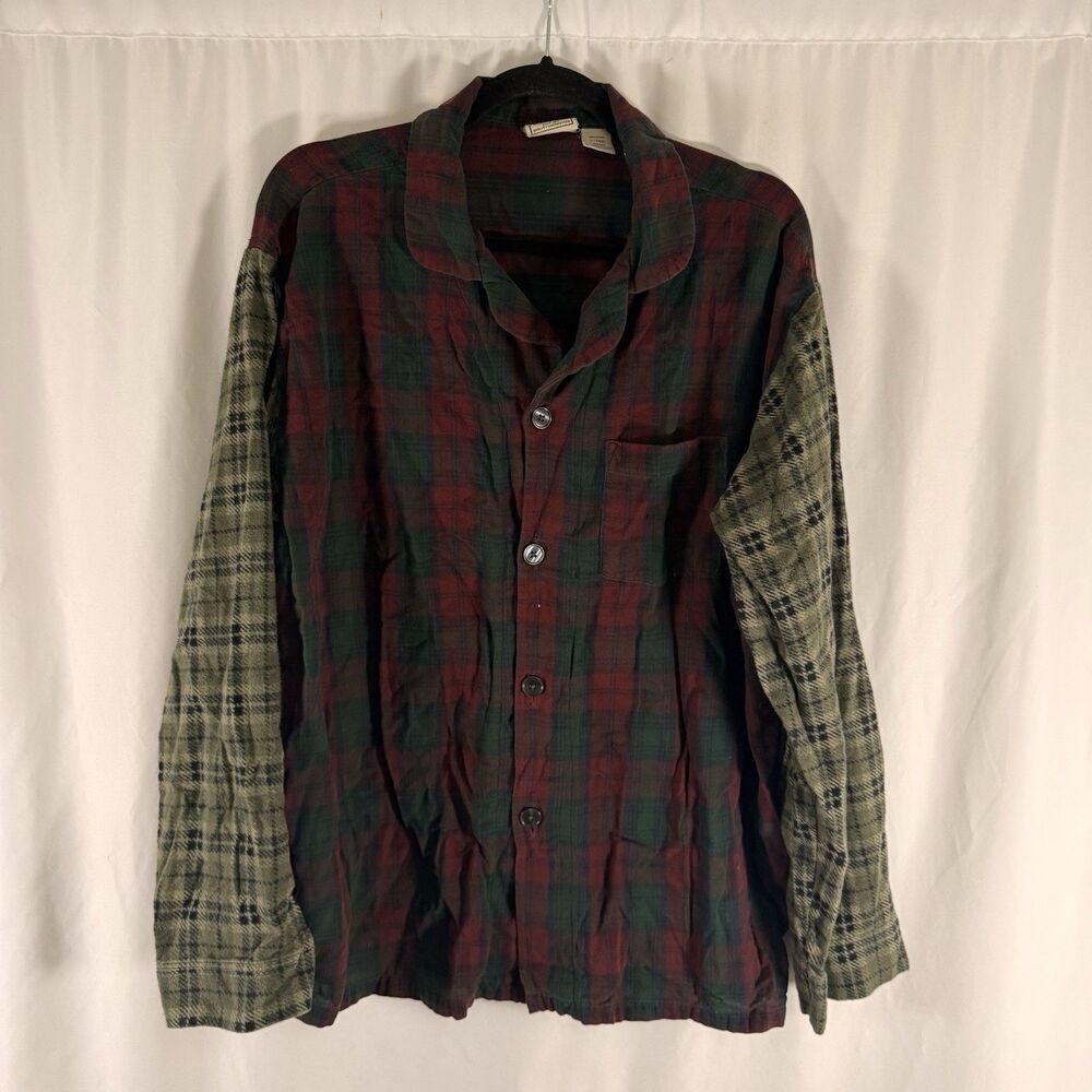 LL Bean Flannel Shirt Women's Large Red Green Plaid Button Up Long Sleeve